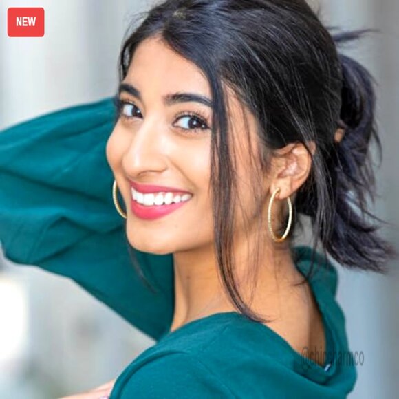 Large 40mm 14K Gold Hoop Earrings with Cubic Zirconia, Hypoallergenic - Picture 3 of 8